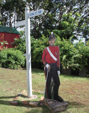 Cardboard Cut Out of a Soldier on the Lawns of Gun Hill Signal Station, St. George, Barbados POocjet Guide